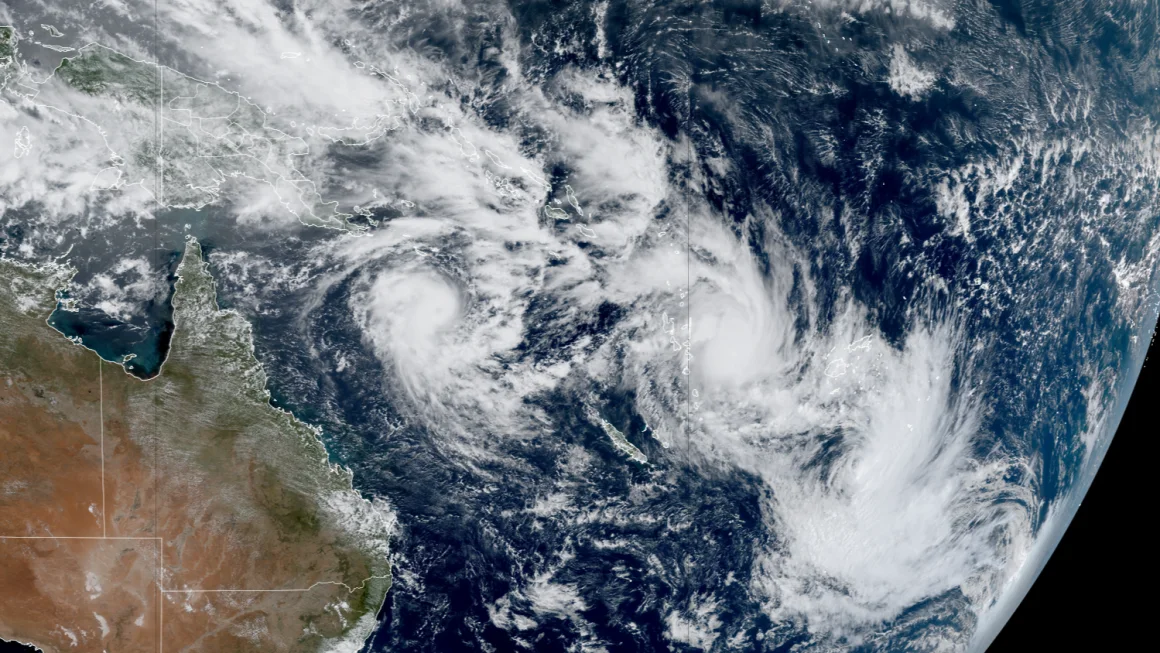 Three tropical cyclones are spinning in a row in the South Pacific